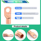 Twidec/180PCS Battery Cable Ends AWG 2 4 6 8 10 12 14 16 Gauge Copper Cable Wire Lugs,Ring Terminals Connectors,Copper Ring Terminals Connectors with Heat Shrink N-105-180PCS