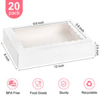 Kucoele 20 PCS Bakery Boxes with Window, 12 x 8 x 2.5 Inches Pastry Boxes Auto-Popup Treat Boxes for Chocolate Covered Strawberries, Cookies, Muffins, Donuts, Breakable Hearts