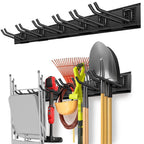 PIYILO Garage Organization, Garage Wall Organizer with 48 inches Rails and 6 Hooks, Tool Organizers Heavy Duty, Shovel Holder Wall Mount Max Load 360 LBS, Sturdy Garden Tool Rack for Folding Chairs