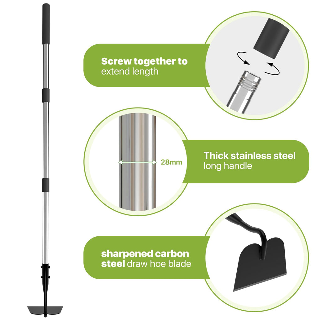 Draw Hoe Garden Tool, Heavy Duty Garden Hoes for Weeding Long Handle, Easy Stand Up Scraping Weeder Tool for Garden, 5.5 FT Adjustable Weed Hoe with 6-inch Wide Welded Blade