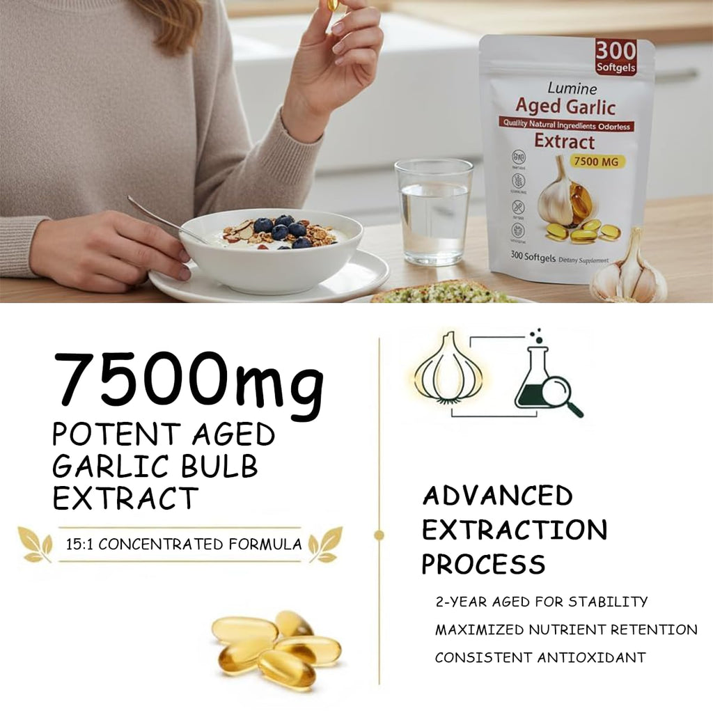 Elare Aged Garlic Extract, 300 Count 7500mg Odorless Organic Garlic Supplement for Heart & Immune Support, 2 Years Aged Garlic Extract, All-Natural, Vegetarian, Non-GMO, Antioxidant Wellness