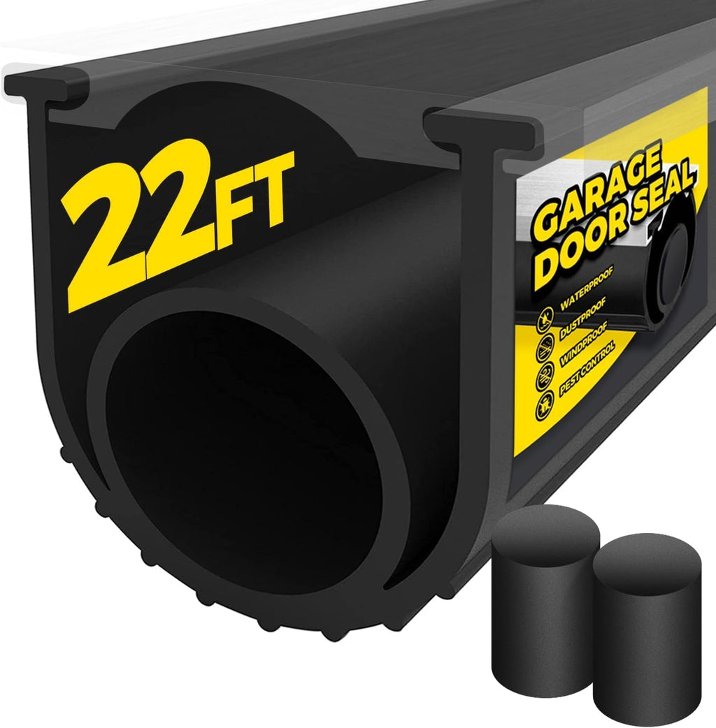 Holikme Garage Door Seals Bottom Rubber, Flexible EPDM Garage Door Seal, Garage Door Weather Stripping Kit Seal Strip Replacement, 5/16 Inch T-End, 4 1/8 Inch Width (22Ft, Black)