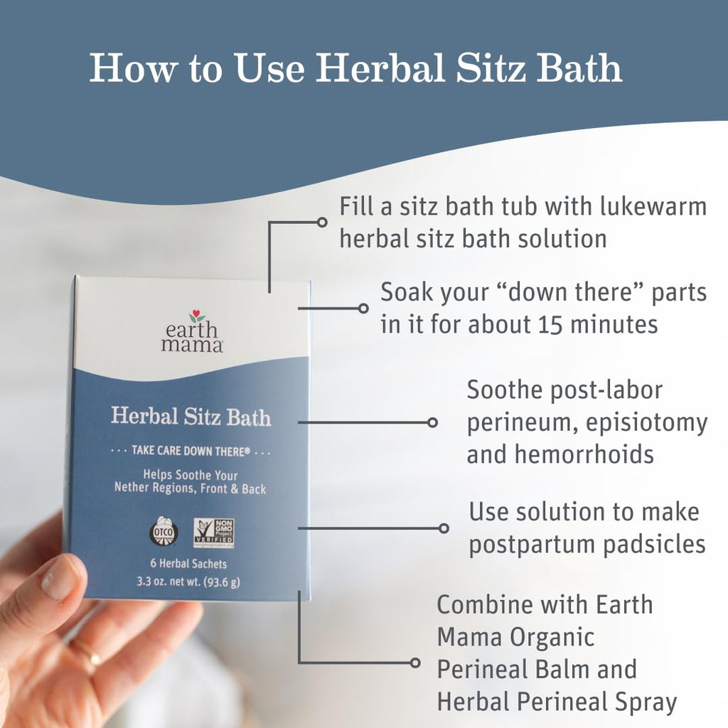 Earth Mama Herbal Sitz Bath | Pregnancy & Postpartum Essentials, Soothing Sitz Bath for Hemorrhoids with Witch Hazel, & Calendula, 6-Count (2-Pack)