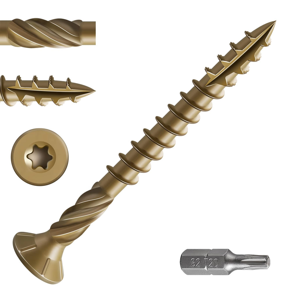 Wensilon #8 * 2" Deck Screws, (2336pcs) 15 lbs.Exterior Wood Screws, Rust Resistant epoxy Coated, Bronze, T20 Star Bit