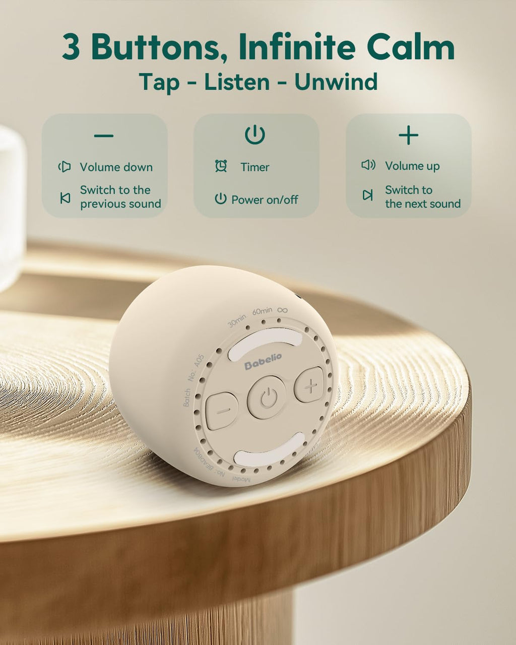 Babelio White Noise Sound Machine for Adults Kids Baby, Travel Sound Machine for Sleep, Mini and Portable, 15 Non-looping Sounds, Timer, Memory Function, Easy to Pocket and Travel, Putty Gray