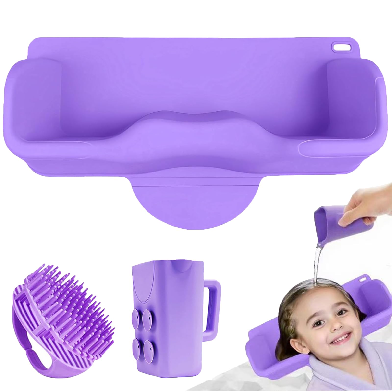 Portable Hair Washing Station Set,Silicone Hair Washing Station for Kids,ChildrenTeens,Sink or Bathtub Shampoo Buddy, Attached Shampoo Brush and Baby Bath Rinse Cup （Relaxing Hair Washing）