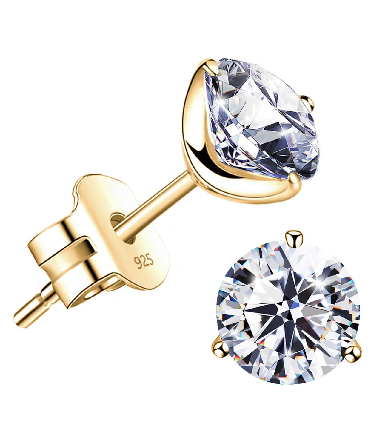 "STUNNING FLAME" 18K Gold Plated Silver Brilliant Cut Simulated Diamond Cubic Zirconia Stud Earrings(yellow-gold-plated-silver, 0.9)