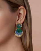 Colorful 18K gold plated Boho Chunky Leaf Floral Geometric Textured Dangling Statement Earrings for Women by SNGIA, Large Orange Green Handmade Trendy Ribbed Fan Dangle Jewelry Gifts, Big Summer Round Oval Square African Beachy Vacation Flower Fashion Acc