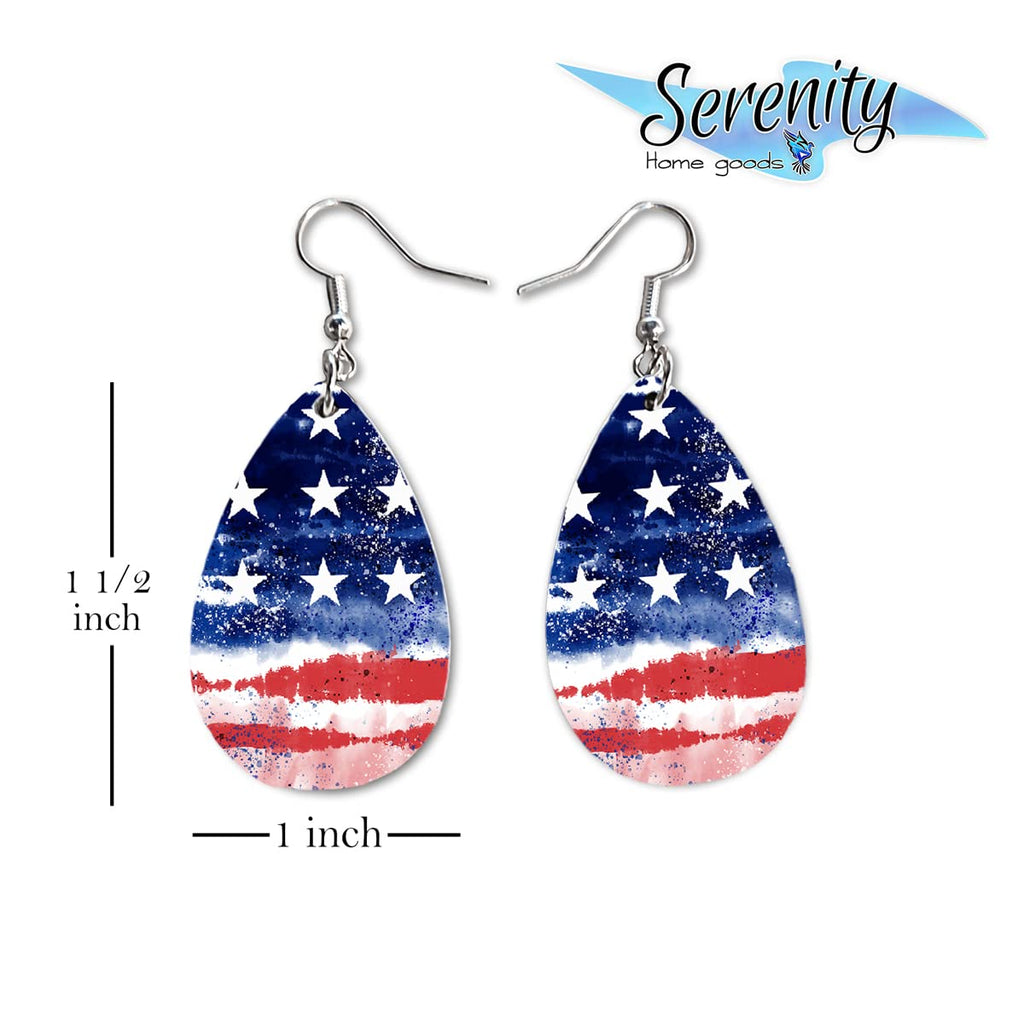 America 250 Celebration - Patriotic Teardrop Earrings for Women - American Flag Design - Lightweight MDF - Double-Sided Print - Made in the USA