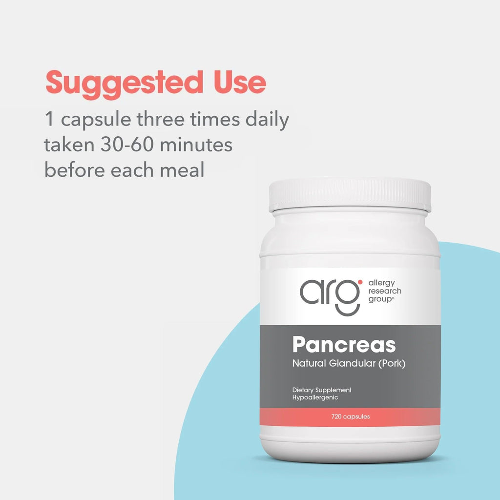 Allergy Research Group ARG Pancreas Natural Glandular - Supports Healthy Pancreas, Immune & Digestive Activity - 425 mg per Serving - Freeze Dried Tissue from Pork - 720 Servings - 720 Capsules