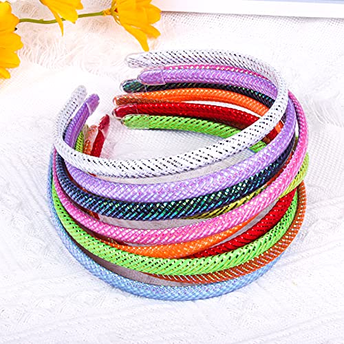 Candygirl Shiny Headbands for Girls Sparkle Headbands for Women 1 cm Satin Covered Plain Headbands Colorful Plastic Headbands (10pcs multicolored)