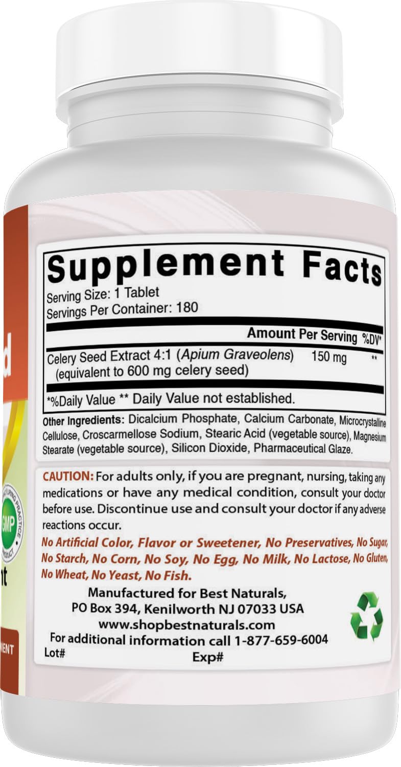 Best Naturals Celery Seed 600 mg 180 Tablets (180 Count (Pack of 3))