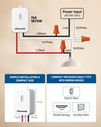 DEWENWILS Wireless Light Switch and Receiver Kit, 15A/1875W High Power, No Wiring, Magnetic Remote Control, 100FT Range, Programmable, for Ceiling Lights, Fans, Lamps