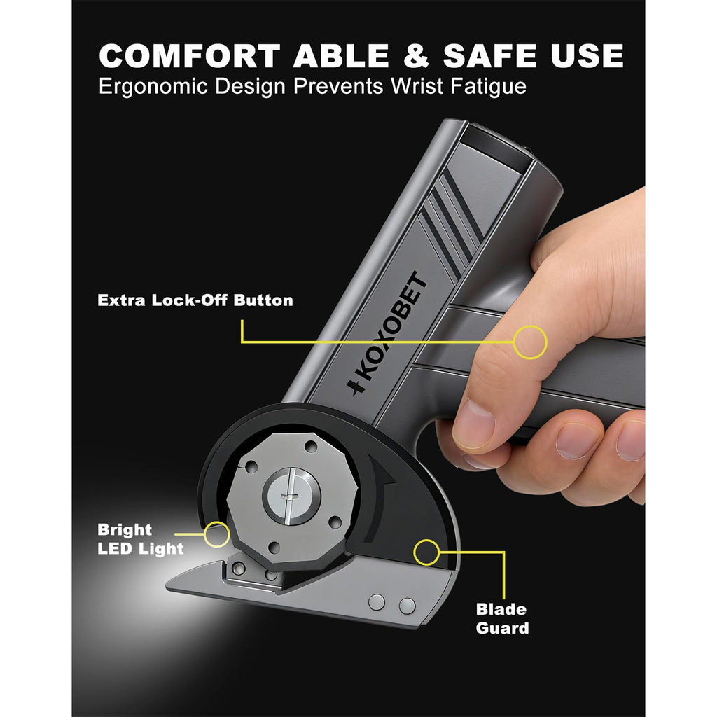 2026 Upgrade 4.2V Cordless Cutting Tool, Cardboard Cutter with LED Display, Brushless Motor, Tungsten Steel 3 Blades, Electric Chop Saw for Fabric, Cardboard, Leather, Carpet- Silver