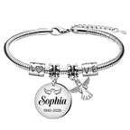 HAPPARY Silver Bracelets for Women Men,Custom Memory Bracelets for Loss Loved One with Name Dates,Personalized Adjustable Bracelet,Sympathy Bracelet for Loss of Husband,Memorial Angel Charms Keepsake