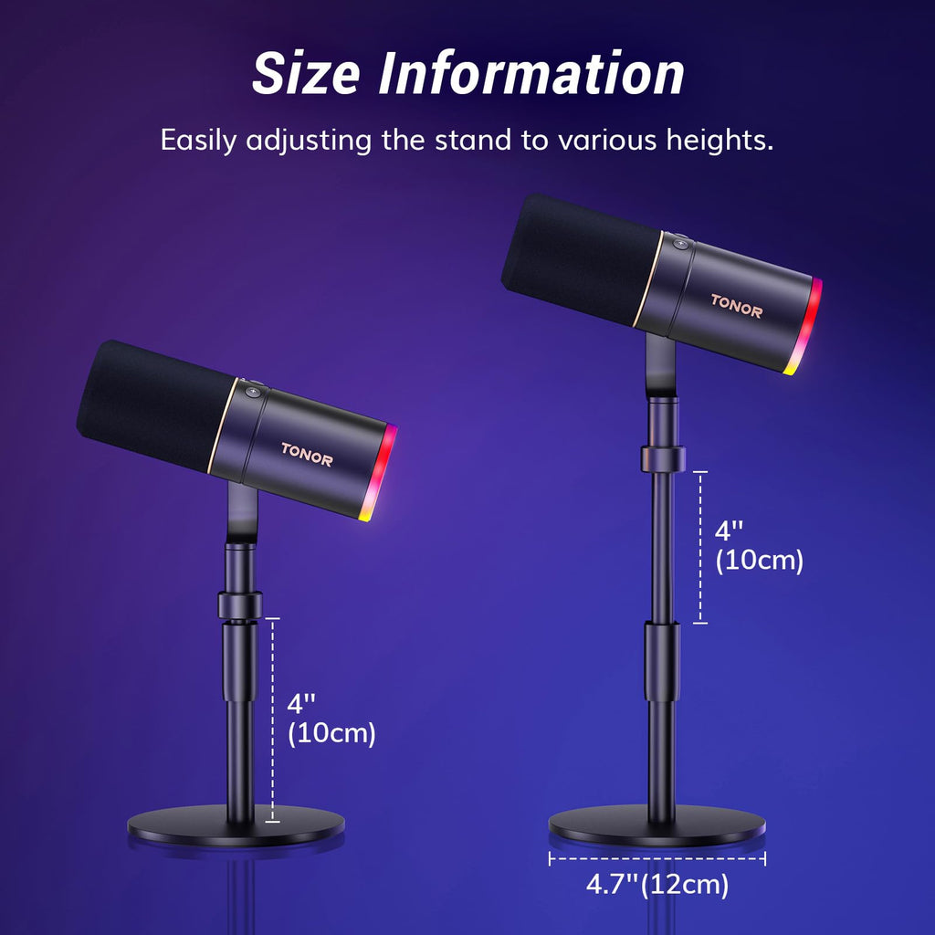 TONOR Dynamic Podcast Microphone, XLR/USB Mic for Recording, Streaming, XLR Cardioid Studio Mic with Quick Mute, Volume Control, 200 cm/78inch Cable, with RGB and Desktop Stand, Black, TD520S