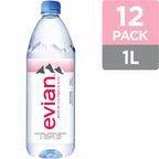 Evian Natural Spring Water (One Case of 12 Individual Bottles, each bottle is 1 liter) Naturally Filtered Spring Water in Large Bottles