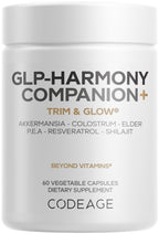 Codeage GLP-Harmony Companion+ Supplement - GLP-1 Agonist Support - Lion's Mane, Pea, Colostrum, Shilajit, Akkermansia, Elder, Citrus Bioflavonoids, Broccoli, Resveratrol - Non-GMO - 60 Capsules