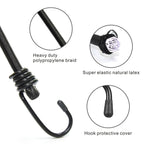 BEXSLE Bungee Cords with Hooks, Heavy Duty Outdoor Elastic Bungee Straps，No Odour Industrial Grade Bungee Rope for Securing Tarps, Luggage, Tents, Bikes or Garden Tidying 48inch 4Pcs (Black)