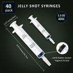 JOLLY PARTY 40Pack Jelly Shot Syringes, 1.5 oz Jelly Shot Syringe With Caps
