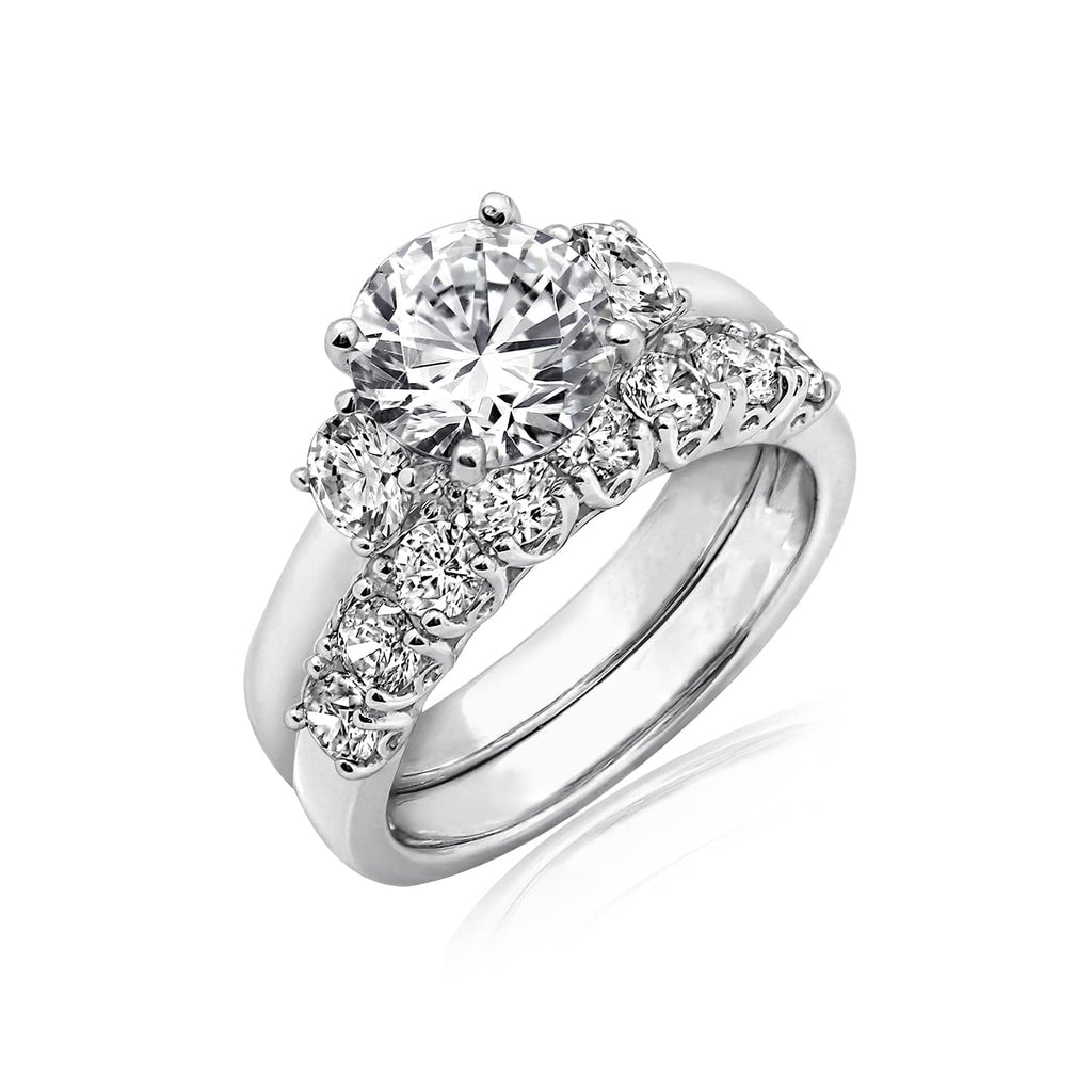 Amazon Essentials Sterling Silver Platinum Plated, Infinite Elements, Cubic Zirconia, Three Stone Ring with Matching Wedding Band, Size 7