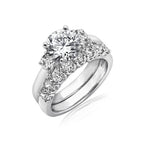 Amazon Essentials Sterling Silver Platinum Plated, Infinite Elements, Cubic Zirconia, Three Stone Ring with Matching Wedding Band, Size 7