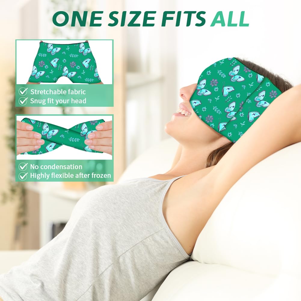 Migraine Relief Cap, Soothing Headache Ice Face Mask Products, Hot and Cold Therapy, Migraine Headache Relief Cap for Migraine, Sinus, Puffy Eyes, Tension, Stress and Hangover (Pink+Green)