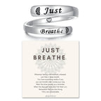 oGoodsunj Sterling Silver Just Breathe Ring for Women: Inspirational Encouragement Rings Adjustable I Am Fearless Motivational Jewelry Gift (Just Breathe)