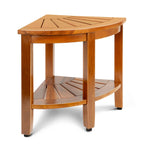 MRTEAK 18" Premium Teak Corner Shower Bench with Shelf, Solid Teak Shower Stool, Durable Waterproof Wooden Seat for Inside Shower, Teak Wood Bench for Bathroom, Indoor & Outdoor Use
