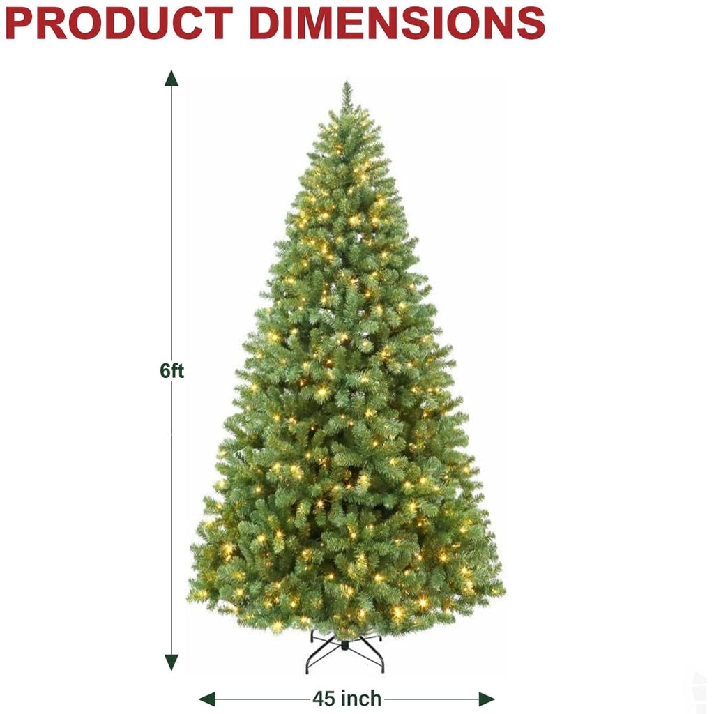 Hykolity 6 ft Prelit Christmas Tree, Artificial Christmas Tree with 250 Warm White Lights, 1032 Tips, Metal Stand and Hinged Branches