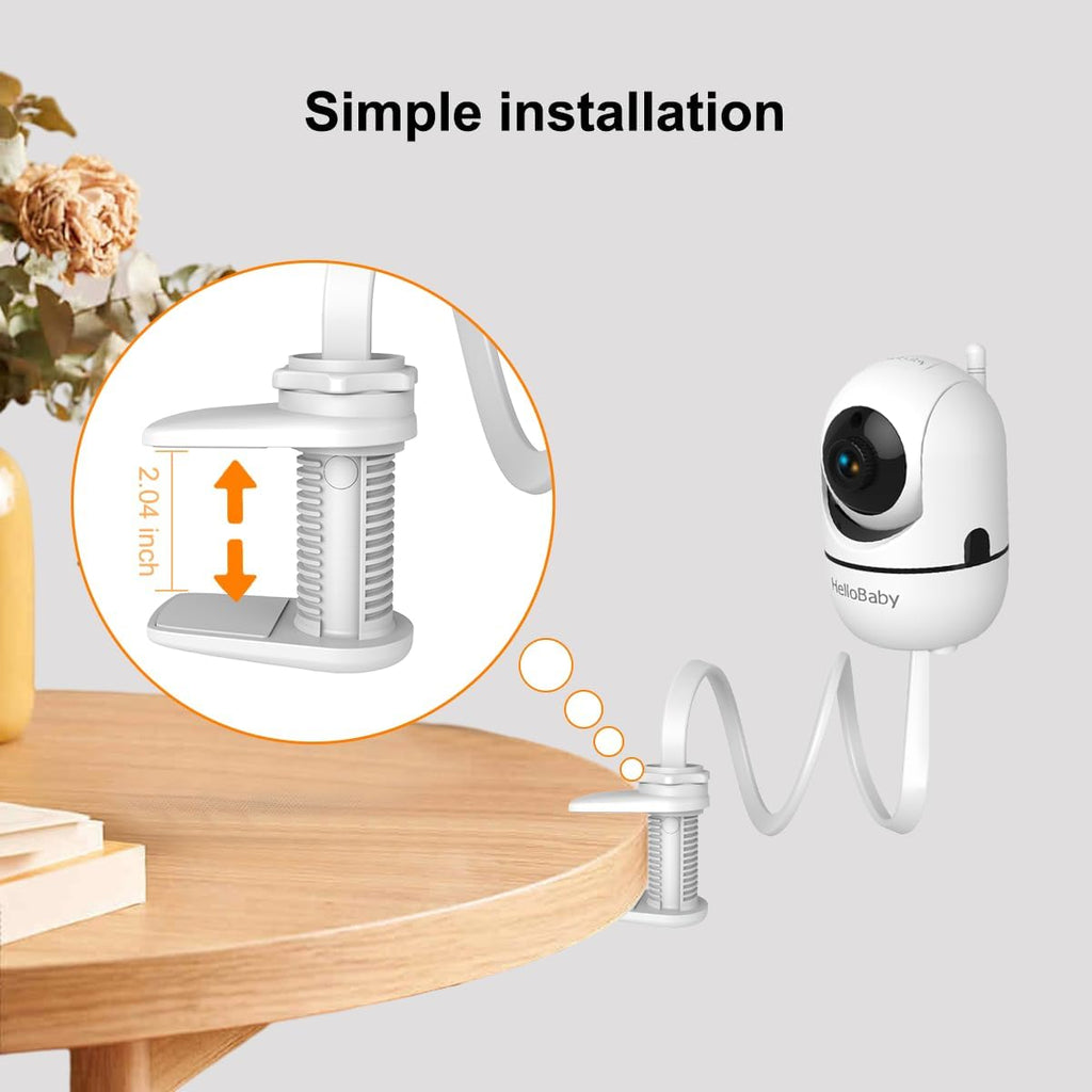 HelloBaby Monitor Clip Mount for HB6550/ Pro/ HB6550Plus/ HB6560/ HB65/ HB6240/ HB6339/ HB6351, Flexible Crib Clamp Mount Long Gooseneck Arm, Indoor Without Tools or Wall Damage