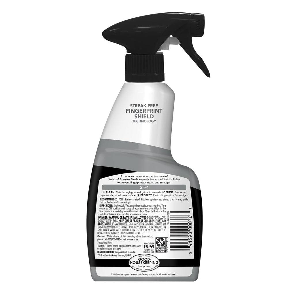 Weiman Stainless Steel Cleaner & Polish, 2 Pack, Anti Fingerprint Spray Stainless Steel Cloth, Water Spots & Grease, No Streaks or Residue, Safe for Metal Polish, Chrome, Appliances, Sinks & Grills