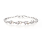 Crysdue Simulated Pearl CZ Wedding Leaf Tennis Bracelet for Women Clear