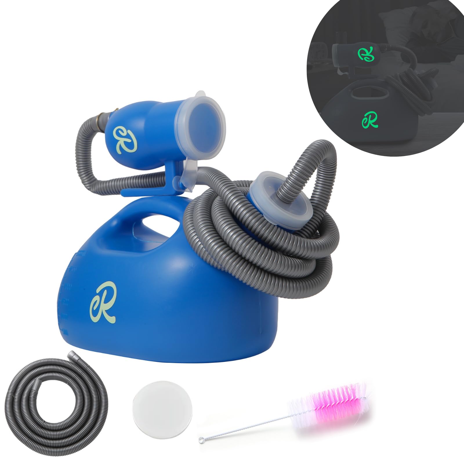 Retrona Men's Portable Urinals - on Bed Male Pee Bottle No-Leak Lock for No-Spill Nighttime - Bedridden, Travel Elderly - Extra Large 3000ml 79" Long Tube with Night Glow (Male)