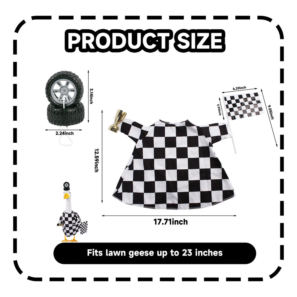 CAMDUCK Porch Goose Outfits Geese Race Car Driver Costume Clothing Racer Jumpsuit Clothes Lawn Goose Racing Suit with Tire Cap Flag Trophy Yard Goose Accessories for Garden Outdoor Decor