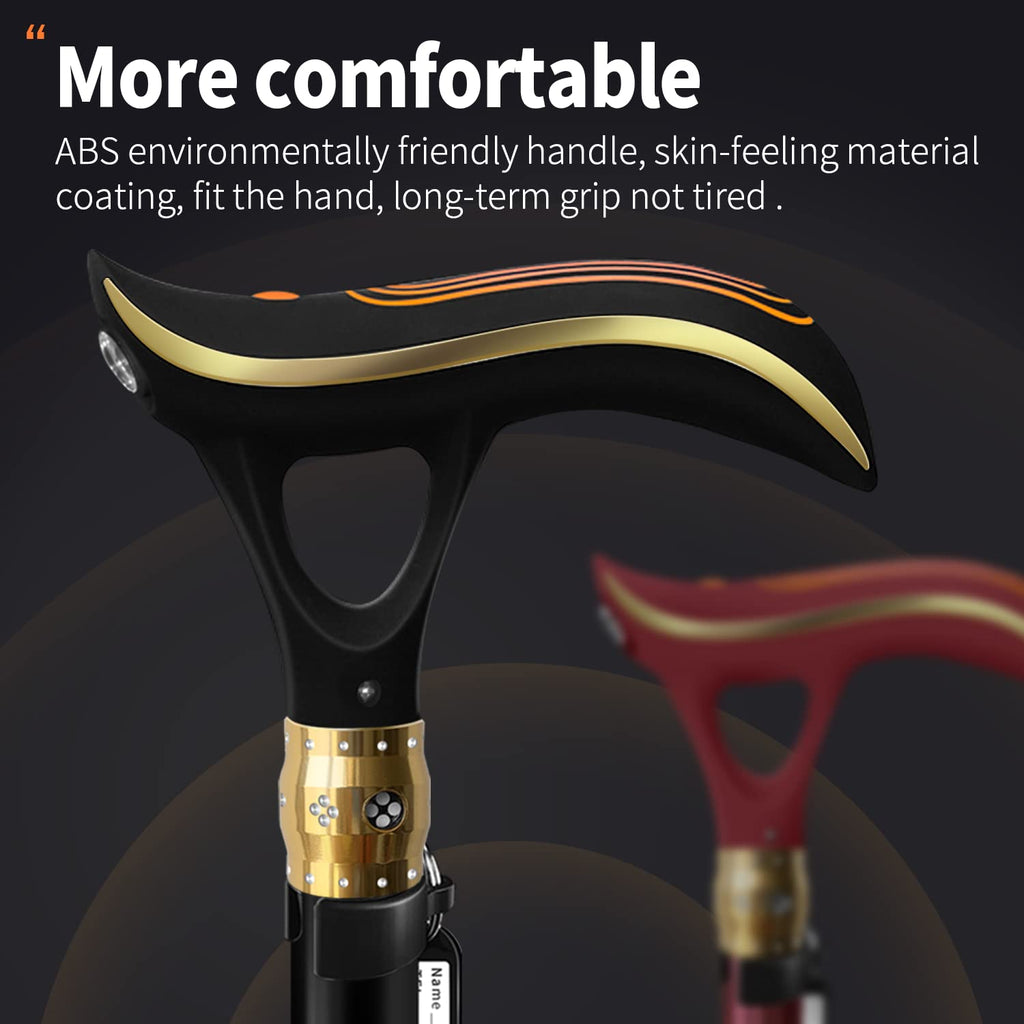 ispuoocti Smart Alarm Walking Cane for Men & Women, Telescopic and Adjustable Walking Sticks for Seniors, USB Direct Charge, with LED Light, One Cane for Three Purposes, Light and Stable (Black)