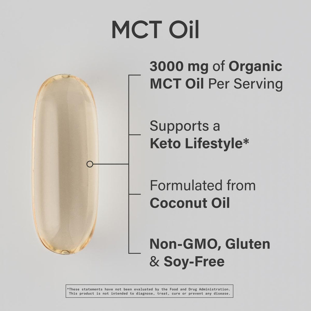 Sports Research® Coconut MCT Oil 3000mg - Keto Brain & Body Fuel - C8 + C10 MCT Oil from Coconut · Keto · Non-GMO - Gluten Free - 240 Softgels