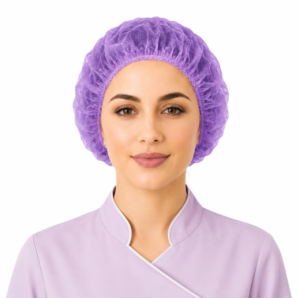 Disposable Bouffant Caps, 21inches Hair Net, Elastic Dust Cap for Food Service, Kitchen Head Cover (Purple)