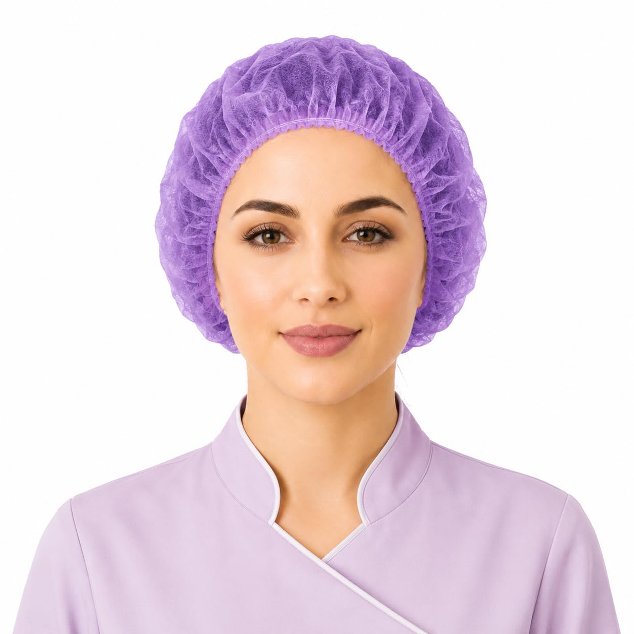 Disposable Bouffant Caps, 21inches Hair Net, Elastic Dust Cap for Food Service, Kitchen Head Cover (Purple)