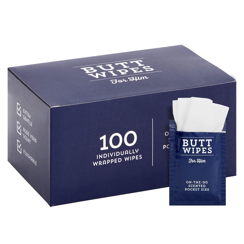 BLUE PANDA Flushable Wipes - Individually Wrapped Wipes for Adults - Soothing Aloe Vera Scent - Compact Travel Toilet Paper - 100 Count, Blue, Aloe Vera