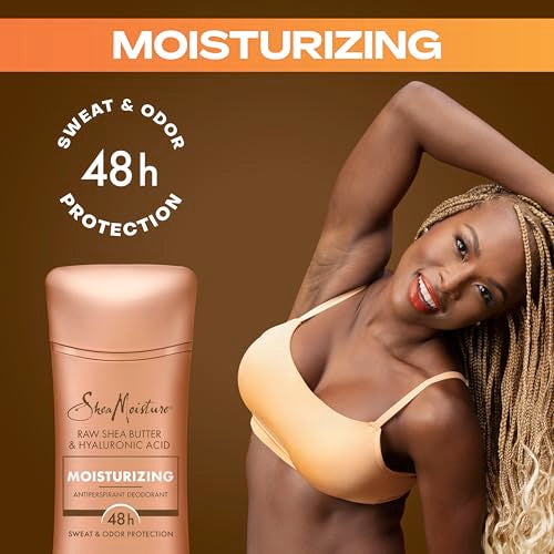 SheaMoisture Antiperspirant Deodorant Stick Moisturizing Raw Shea Butter & Hyaluronic Acid 2 Count for 48HR Sweat & Odor Protection with No Parabens & No Mineral Oil 2.6 oz