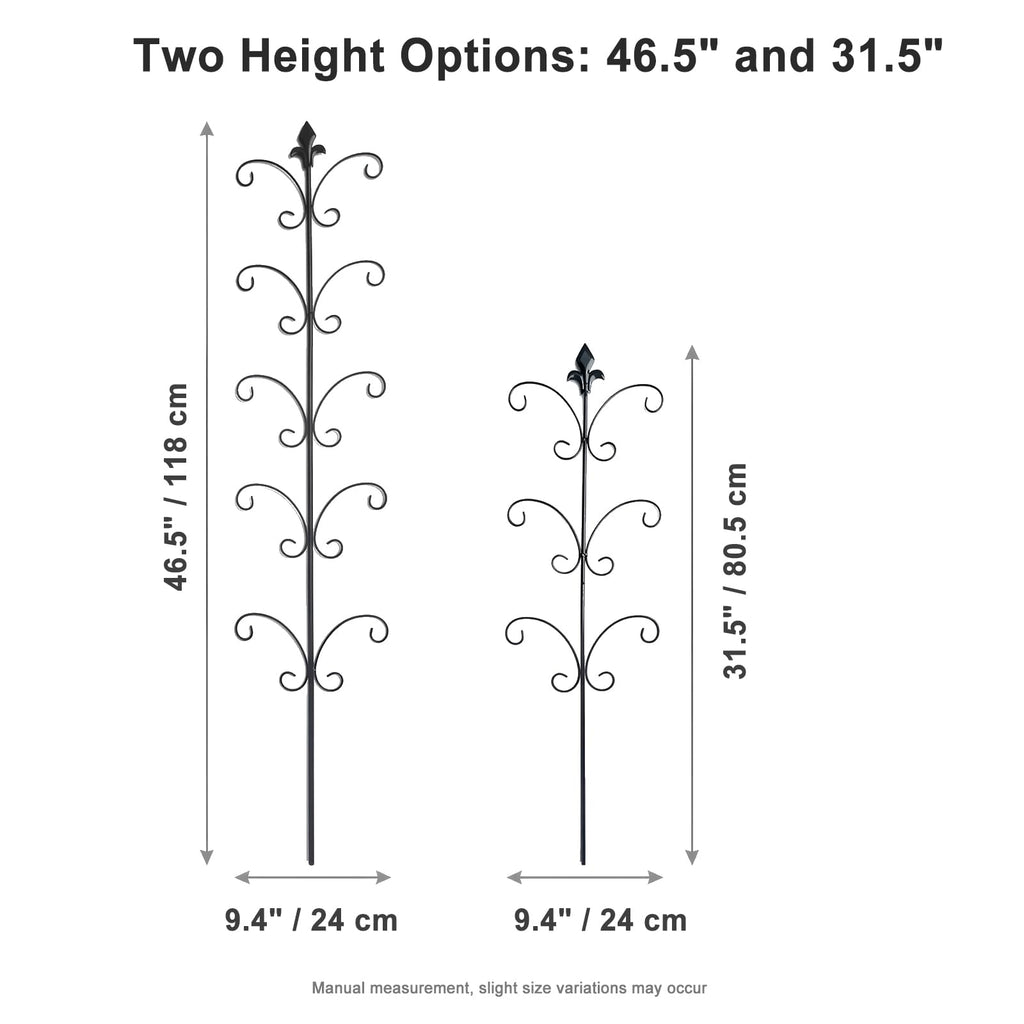 Metal Monstera Plant Support 2-Pack, Adjustable Height Steel Plant Trellis for Pothos, Vining & Climbing Potted Plants, Indoor & Outdoor, Sturdy Rotatable Plant Stakes with Rounded Ends, 31" & 46"