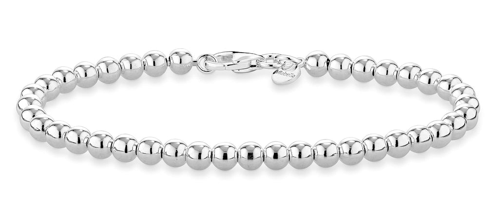 Miabella 925 Sterling Silver Italian Handmade 4mm Bead Ball Strand Chain Bracelet for Women, Made in Italy (7.50 Inches)