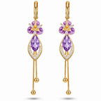 14K gold plated Purple Flower Dangle Chandelier Drop Earrings for Women Hypoallergenic Cubic Zirconia Elegant Statement Jewelry Gifts