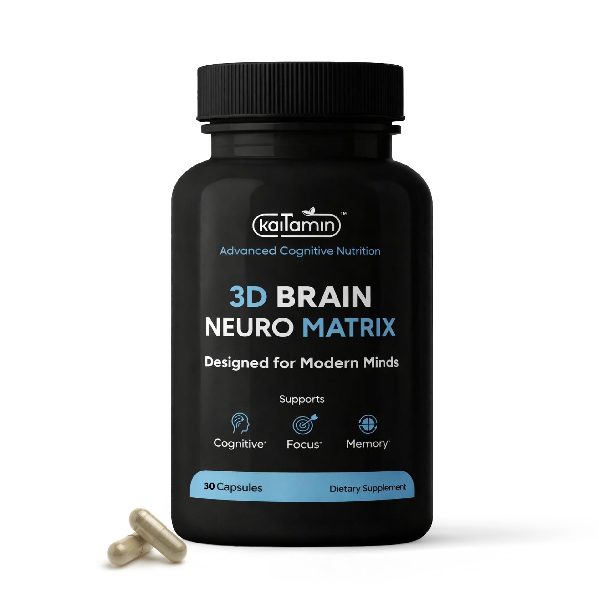 Kaitamin NSF & Eurofins Tested Brain Supplement for Memory & Focus – Nootropic | Ginkgo Biloba, Huperzine A, Bacopa Monnieri, Phosphatidylserine, Caffeine-Free Gelatin (30)