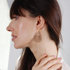 Gold Tone Dangle Earrings for Women - Large Filigree Boho Dangly Teardrop