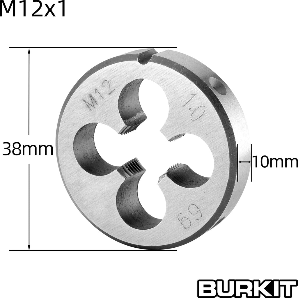 Burkit M12 X 1 Tap and Die Set, M12 x 1.0 Machine Thread Tap and Round Die Right Hand
