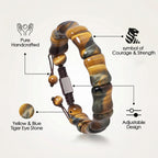 GALKCRST Tiger Eye Bracelets Men Yellow Blue Stone, Adjustable, Bone Beads