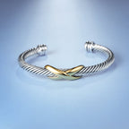 UNY Jewelry Bracelet Two Tone Criss Cross X Shape Infinity Twisted Cable Bangle Designer Inspired Women Jewelry (Single 2 Tone)