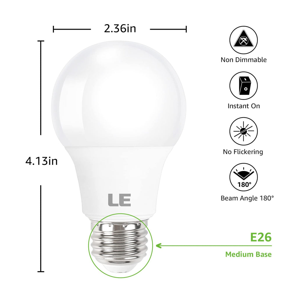 Lepro A19 E26 LED Light Bulbs 9W 800 Lumens Daylight White 5000K 5 Pack